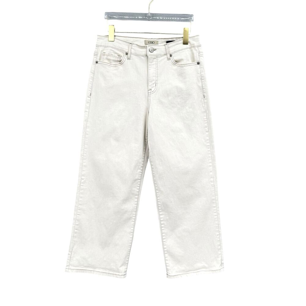 LOGO by Lori Goldstein Cream Denim Classic Wide Leg Crop High Waist Jeans QVC